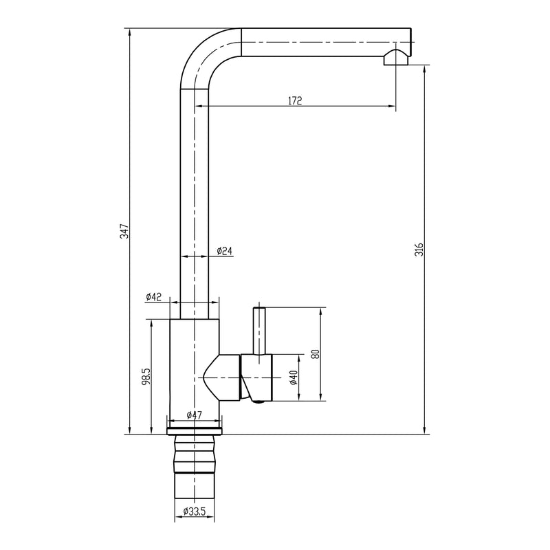Nuie Top Fix L-Neck Kitchen Tap line drawing