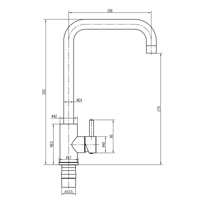 Nuie Top Fix Square Kitchen Tap line drawing