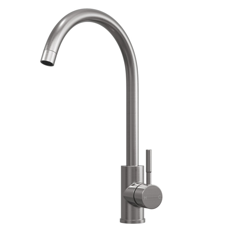 Nuie Top Fix Swan Kitchen Tap in Brushed Steel (PDT-001313)