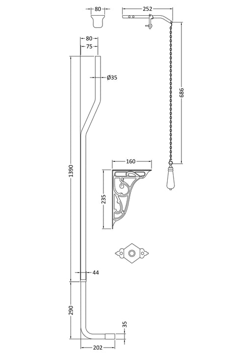Nuie Traditional Black & Chrome High Level Flush Pipe Pack (FA413) line drawing