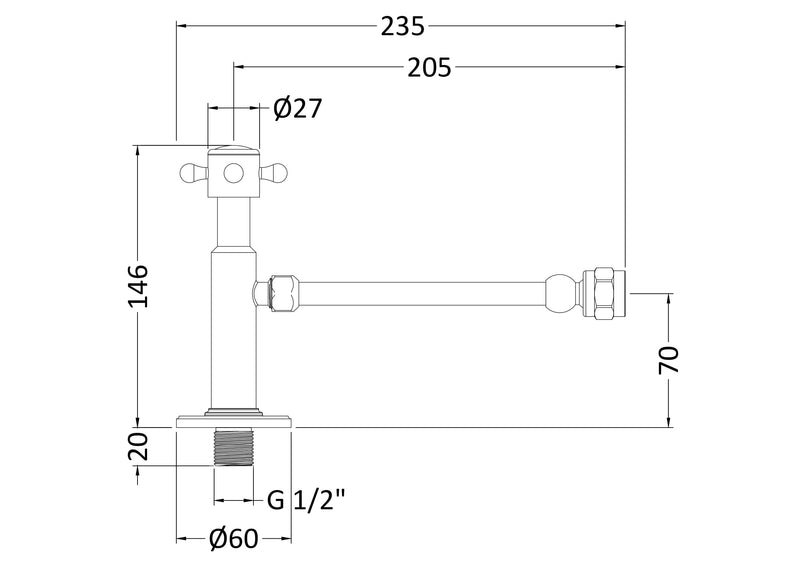 Nuie Traditional Cistern Cut-Off Valve Chrome (FA315) line drawing