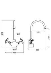 Nuie Traditional Kitchen Mixer Tap Chrome (KB303) line drawing