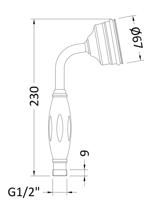 Nuie Traditional Large Shower Handset Chrome (A3150G) line drawing