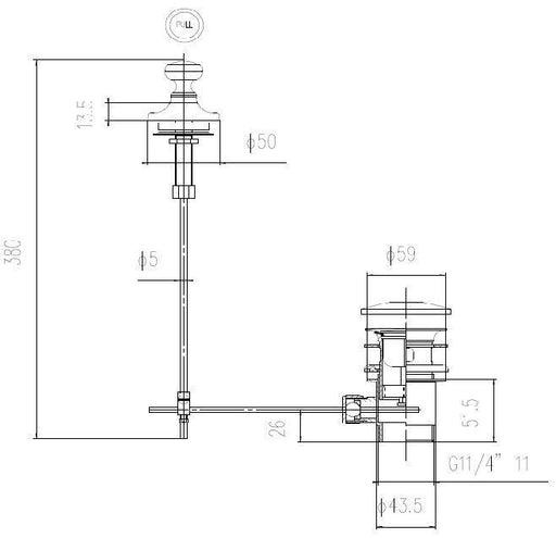 Nuie Traditional Pop Up Basin Waste Black (E413) line drawing