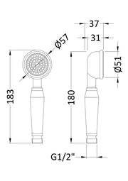 Nuie Traditional Small Shower Handset Chrome (A3221) line drawing