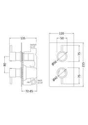 Nuie Twin Concealed Thermostatic Shower Valve (1 Outlet) Chrome (QUEV51) line drawing
