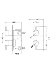 Nuie Twin Concealed Thermostatic Shower Valve with Diverter (2 Outlet) Chrome (QUEV52) line drawing