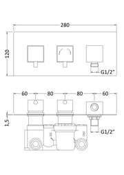 Nuie Twin Thermostatic Shower Valve with Diverter Chrome (A3077) line drawing