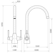 Nuie Two Handle Kitchen Mixer Tap line drawing
