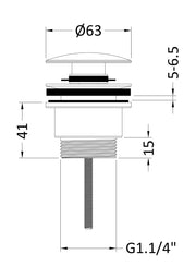Nuie Universal Push Button Basin Waste line drawing