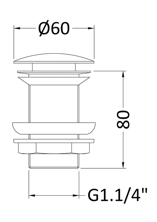 Nuie Unslotted Push Button Basin Waste Chrome (EK304) line drawing