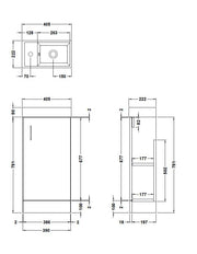 Nuie Vault 400mm floor standing vanity unit in Charcoal Black - dimensioned line drawing