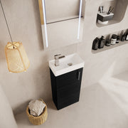 Nuie Vault 400mm floor standing vanity unit in Charcoal Black - bathroom lifestyle setting