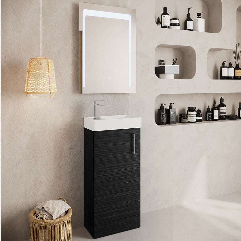 Nuie Vault 400mm floor standing vanity unit in Charcoal Black - bathroom lifestyle setting