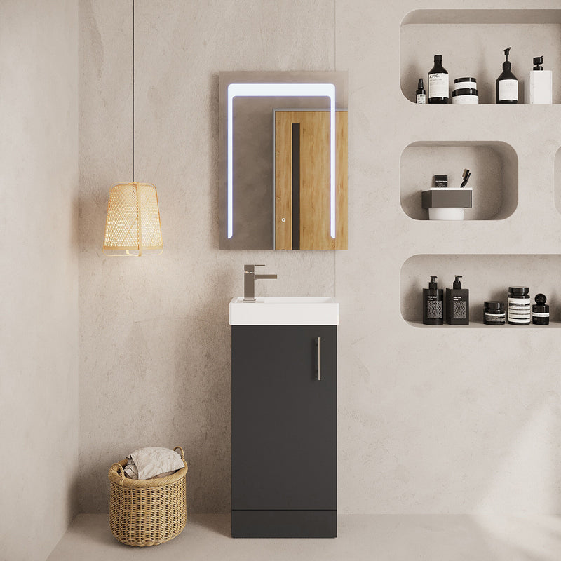 Nuie Vault 400mm floor standing vanity unit in Gloss Grey - bathroom lifestyle setting