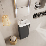 Nuie Vault 400mm floor standing vanity unit in Gloss Grey - bathroom lifestyle setting