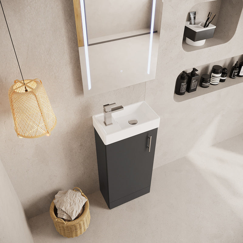 Nuie Vault 400mm floor standing vanity unit in Gloss Grey - bathroom lifestyle setting