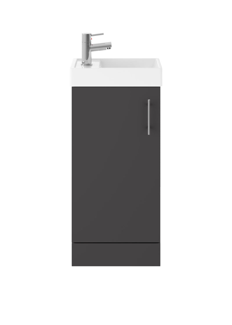 Nuie Vault 400mm floor standing 1 door compact vanity unit with basin in Gloss Grey