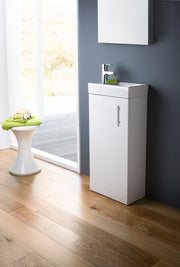 Nuie Vault 400mm floor standing vanity unit in Gloss White - bathroom lifestyle setting
