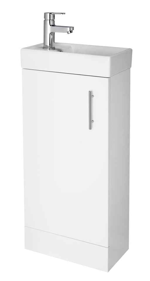 Nuie Vault 400mm floor standing 1 door compact vanity unit with basin in Gloss White
