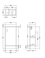 Nuie Vault 400mm floor standing vanity unit in Soft Black - dimensioned line drawing