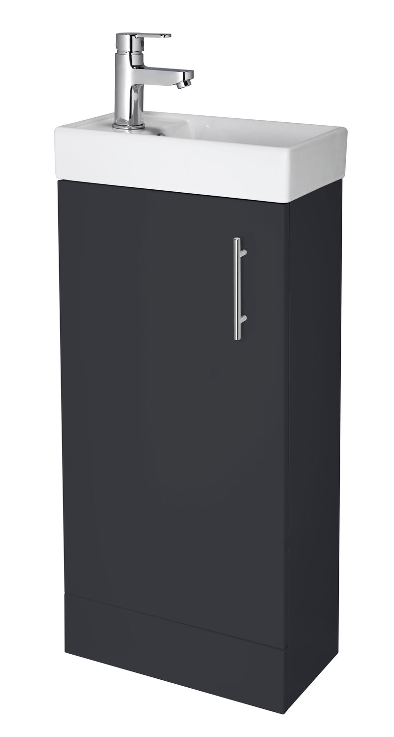 Nuie Vault 400mm floor standing 1 door compact vanity unit with basin in Soft Black