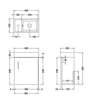 Nuie Vault 400mm wall hung vanity unit in Anthracite - dimensioned line drawing