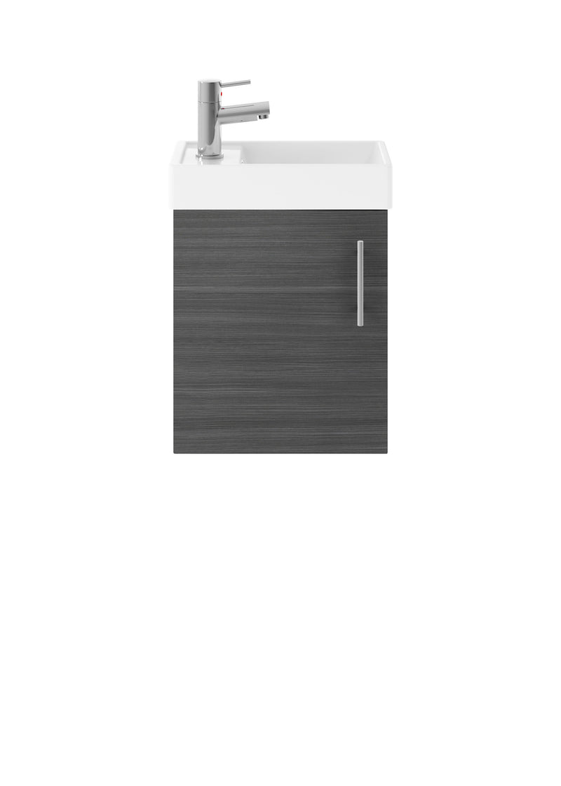 Nuie Vault 400mm wall hung 1 door compact vanity unit with basin in Anthracite