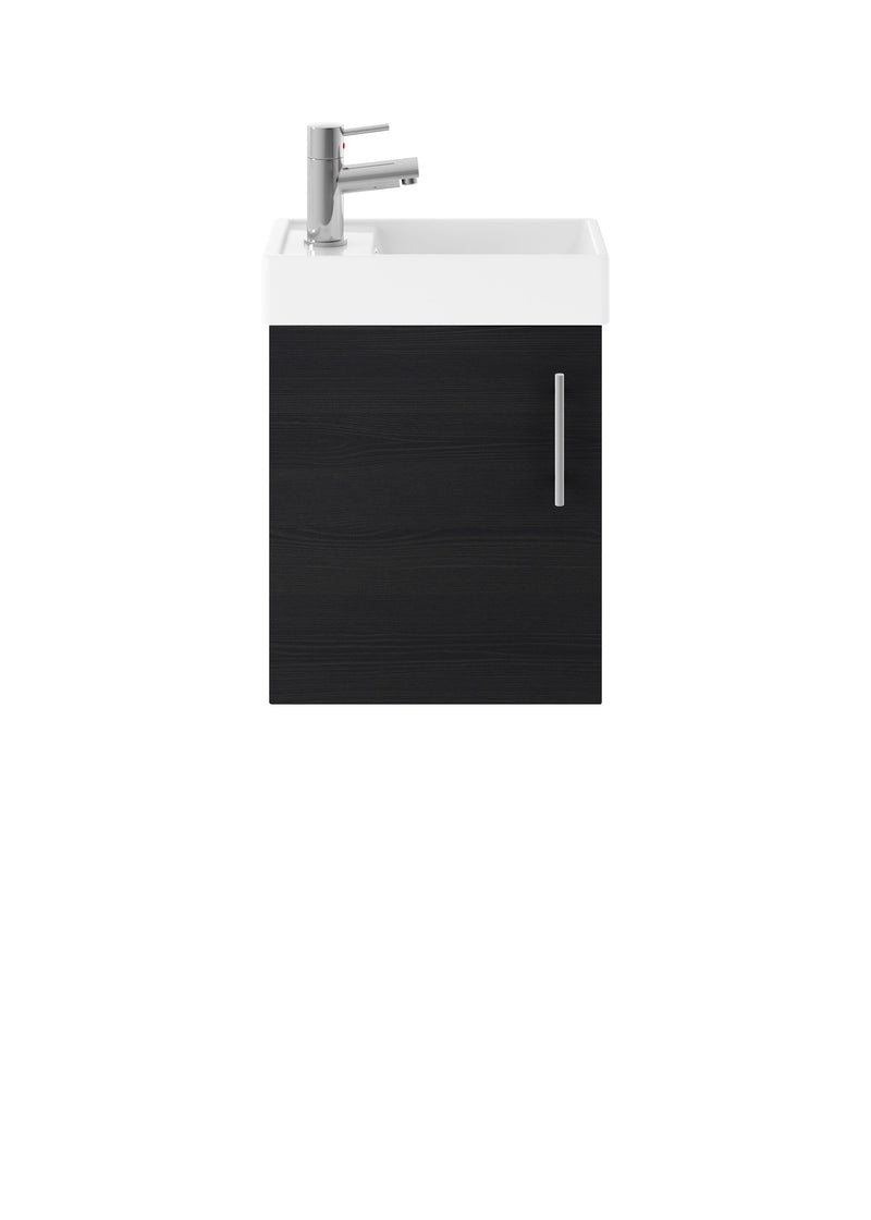 Nuie Vault 400mm wall hung 1 door compact vanity unit with basin in Charcoal Black