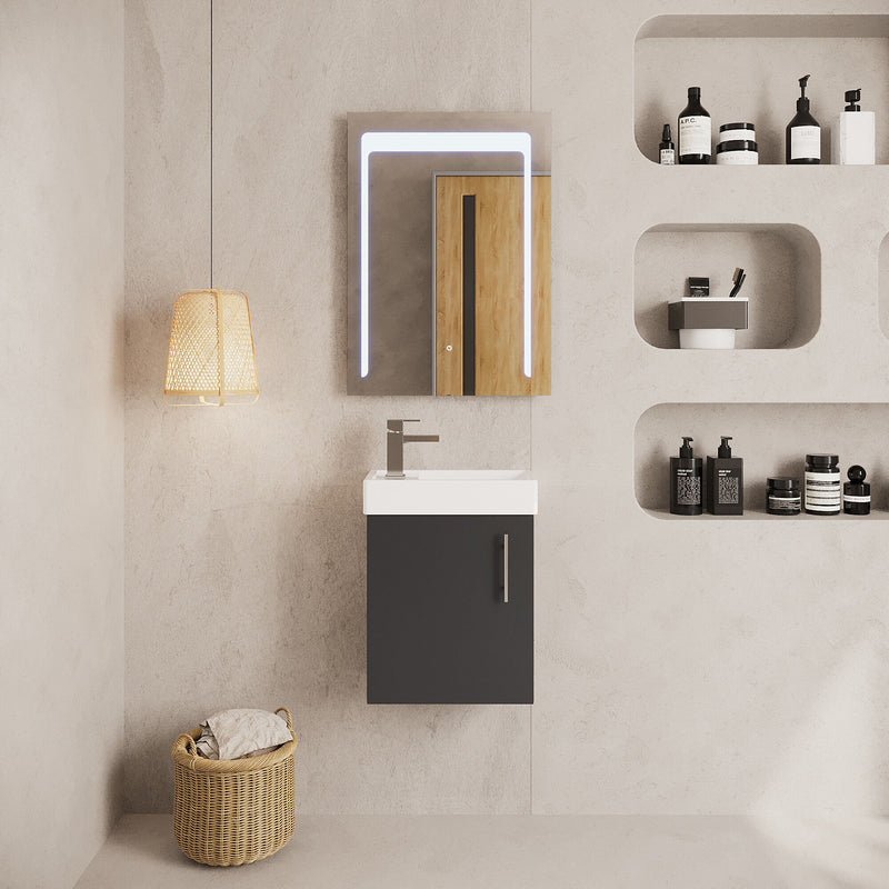 Nuie Vault 400mm wall hung vanity unit in Gloss Grey - bathroom lifestyle setting