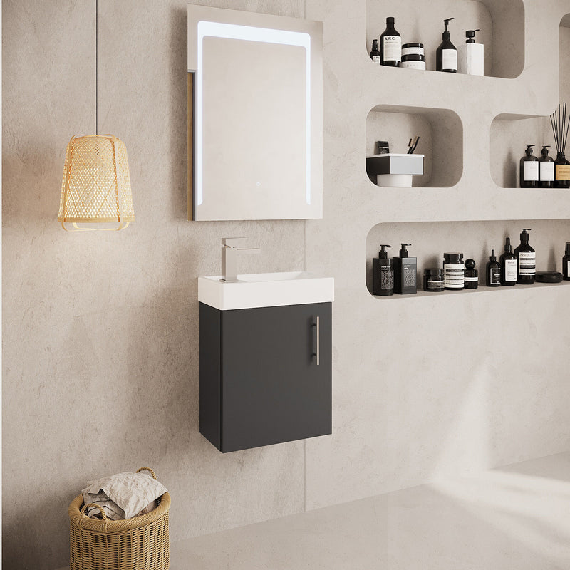 Nuie Vault 400mm wall hung vanity unit in Gloss Grey - bathroom lifestyle setting