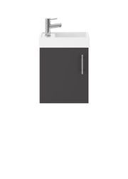 Nuie Vault 400mm wall hung 1 door compact vanity unit with basin in Gloss Grey
