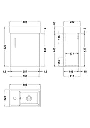 Nuie Vault 400mm wall hung vanity unit in Gloss White - dimensioned line drawing