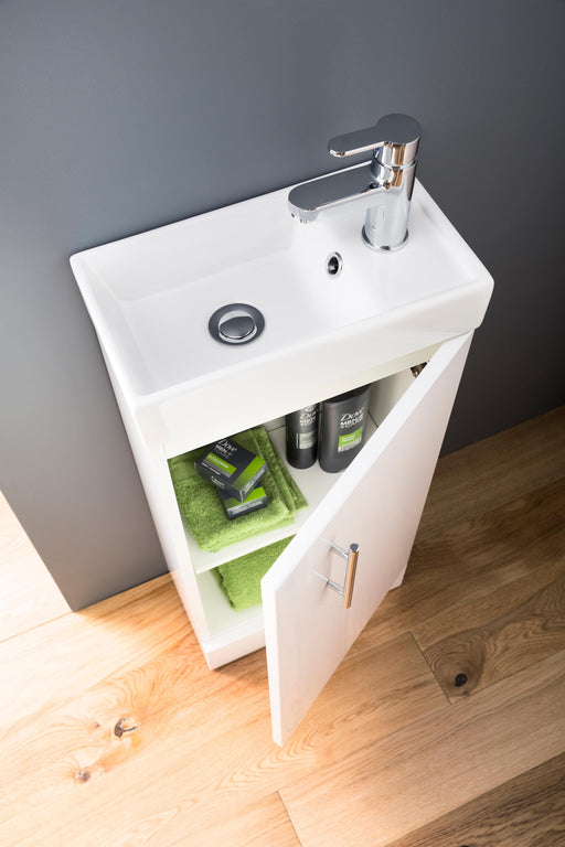 Nuie Vault 400mm wall hung vanity unit in Gloss White - bathroom lifestyle setting