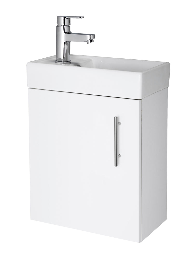Nuie Vault 400mm wall hung 1 door compact vanity unit with basin in Gloss White