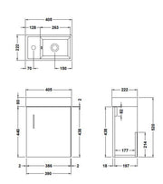 Nuie Vault 400mm wall hung vanity unit in Soft Black - dimensioned line drawing