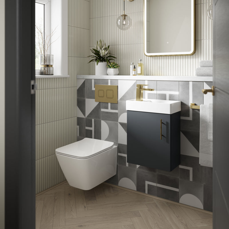 Nuie Vault 400mm wall hung vanity unit in Soft Black - bathroom lifestyle setting