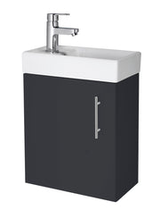 Nuie Vault 400mm wall hung 1 door compact vanity unit with basin in Soft Black