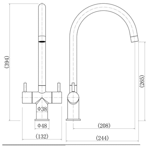 Nuie Velor Two Handle Kitchen Mixer Tap Chrome (KVE305DL) line drawing