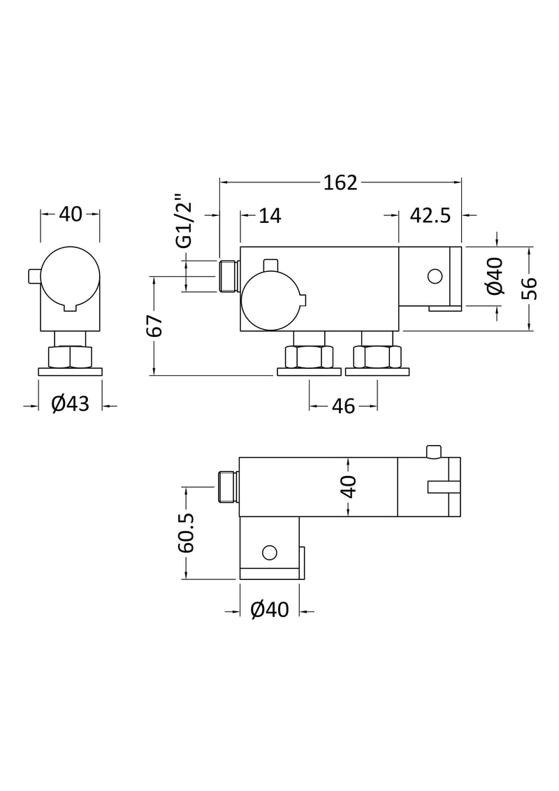 Nuie Vertical Thermostatic Bar Shower Valve Chrome (VBS023) line drawing