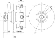Nuie Victorian Chrome Dual Thermostatic Concealed Shower Valve dimensions line drawing
