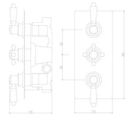 Nuie Victorian Chrome Triple Thermostatic Concealed Shower Valve dimensions line drawing