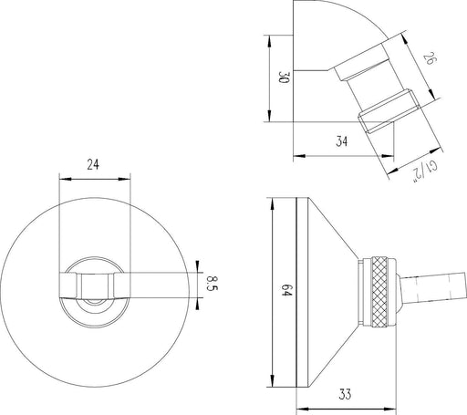 Nuie Wall Bracket & Elbow Chrome (A310A) line drawing