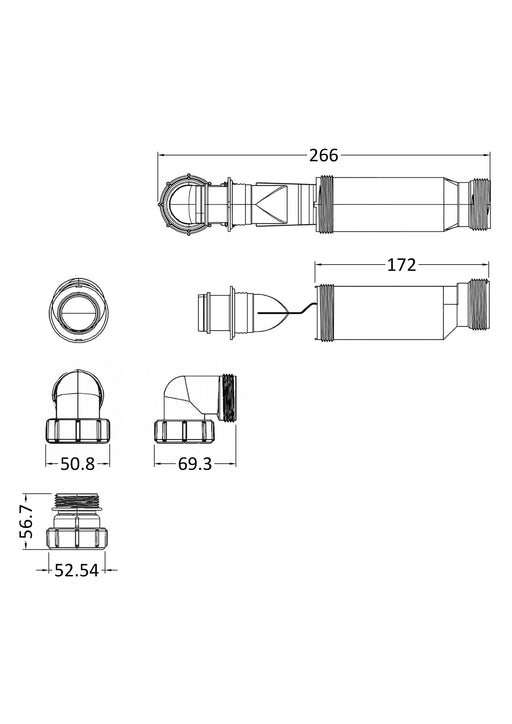 Nuie Waste Trap for Furniture Basins White (E323) line drawing