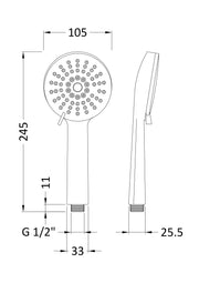 Nuie Water Saving Multifunction Shower Handset Kit Chrome (HS002) line drawing