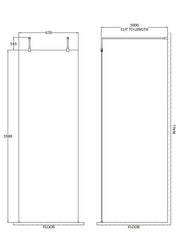 Nuie Wetroom Screen with Support Arms 1950mm (All Sizes) line drawing