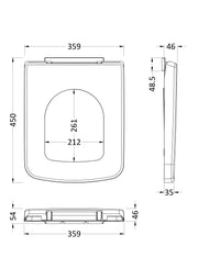 Nuie White D-Shaped Soft Close Toilet Seat with Top Fix Hinge (NCH196) line drawing