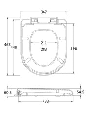 Nuie White D-Shaped Soft Close Toilet Seat with Top Fix Hinge (NTS002) line drawing