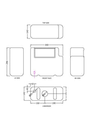 Nuie White Dual Flush Bottom Inlet Concealed Cistern dimensioned line drawing