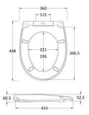 Nuie White Round Soft Close Toilet Seat with Quick Release Hinge (NTS006) line drawing